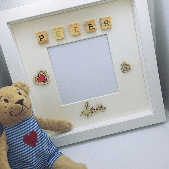 Handmade, personalised photo frame with colourful scrabble tiles. Personalised  birthday gifts.