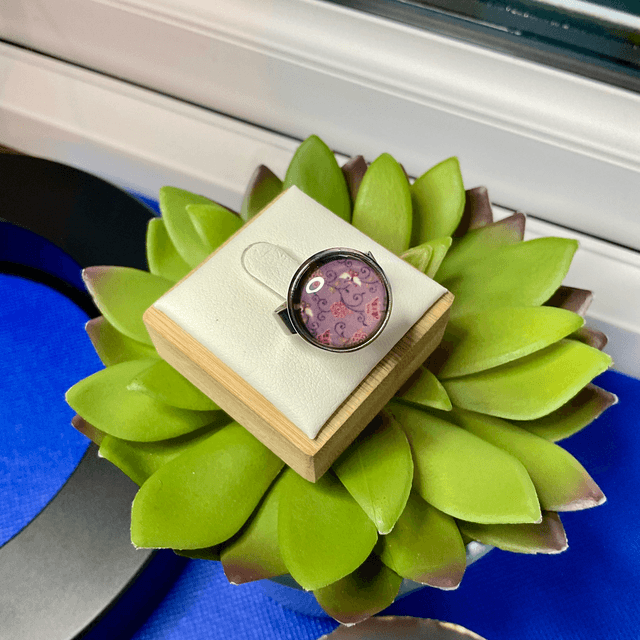 Handmade adjustable ring. Colourful glass cabochon ring