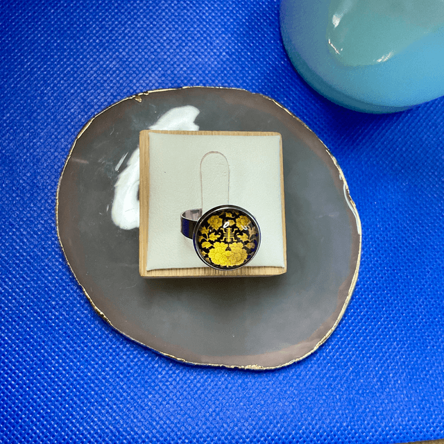 Handmade adjustable ring. Colourful glass cabochon ring.