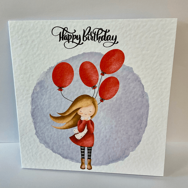 Birthday Card. Cute girl design.Fully customisable.