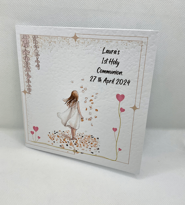 Personalised First communion card for girls. First Holy Communion and confirmation gift set.