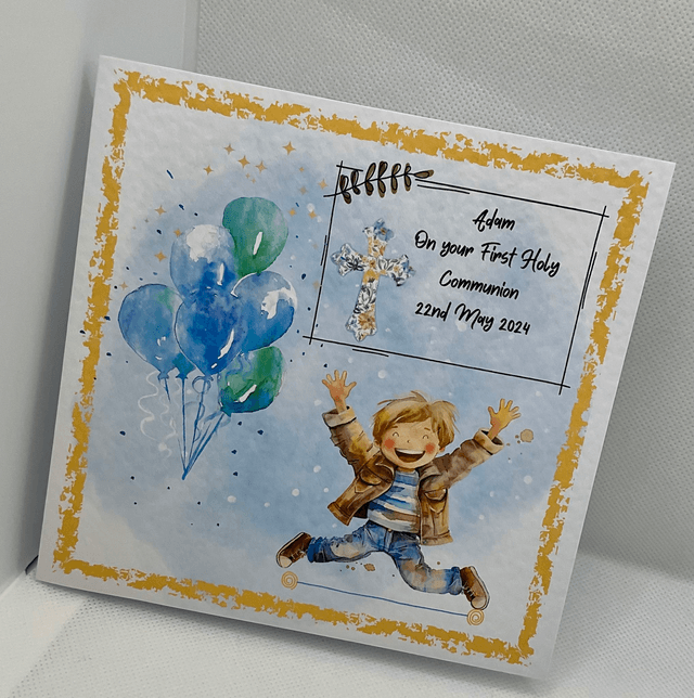 Personalised communion and confirmation card for boys. Handmade gift card.