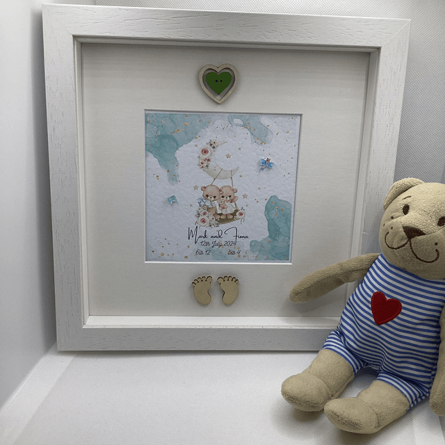 Personalised New Baby/ Christening frame and album for twins. FREE pen and pendant.