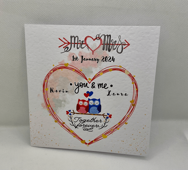 Personalised Wedding and Engagement gift set with couple’s name. Mr & Mrs bird design.