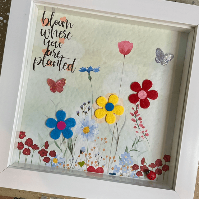 Handmade floral frame with inspirational quote. Flower design