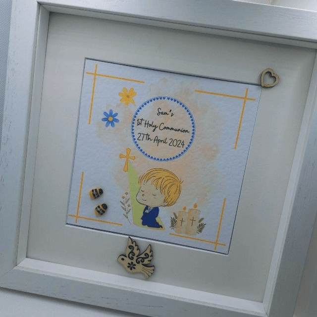 Boys' First Communion and Confirmation Keepsake Frame-Personalised with Name and Date.