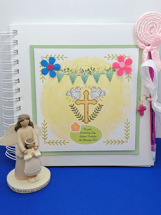 Personalised Christening  and First Communion photo album. Scrapbook keepsake book and personalised frame set.
