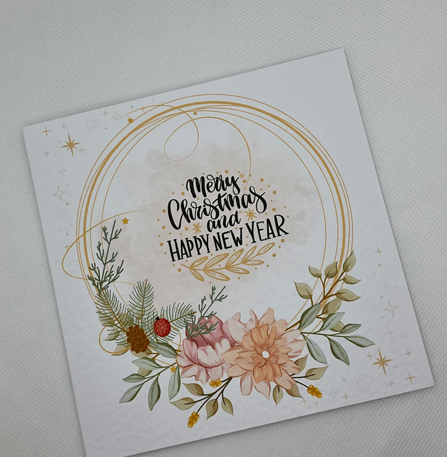 Personalised Christmas card. Floral design.