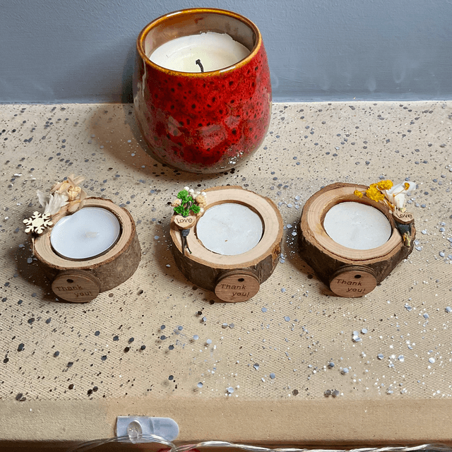 Handmade rustic tea light holder. Gorgeous wedding favours and Christmas gift.