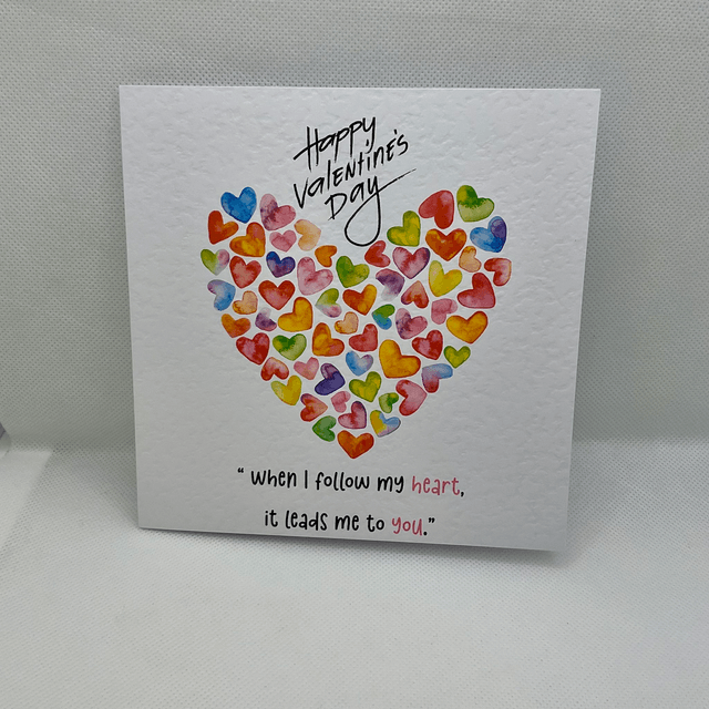 Personalised Valentine’s Day card. Colourful Heart design.