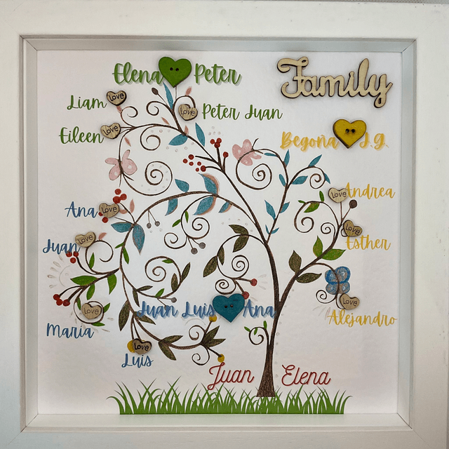 Personalised family tree frame. Handmade family gift.