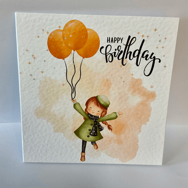 Birthday Card.Fully customisable.Cute girl design.
