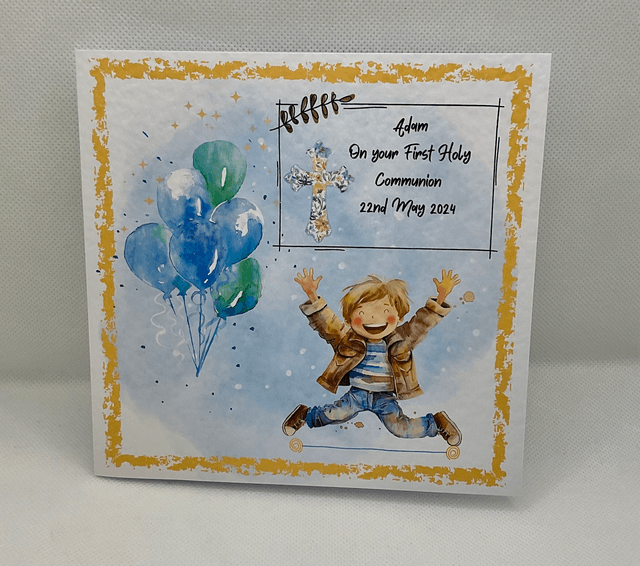 Personalised communion and confirmation card for boys. Handmade gift card.