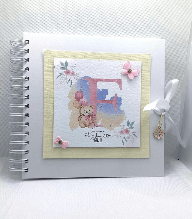 Personalised Christening and New Baby scrapbook photo album with FREE pendant. Beautiful Handmade gift.
