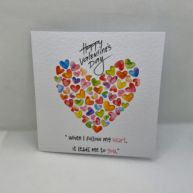 Personalised Valentine’s Day card. Colourful Heart design.