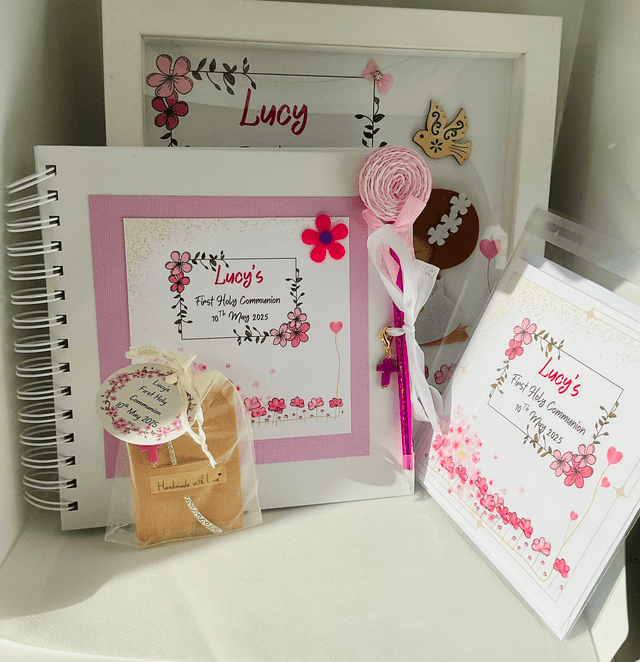Personalised First communion card for girls. First Holy Communion and confirmation gift set.