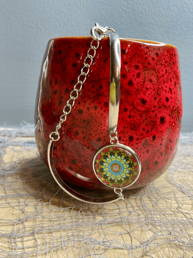Handmade bracelet with colourful glass cabochon-Handcrafted Colorful jewellery.
