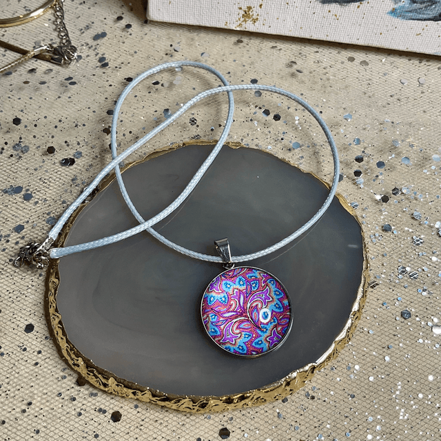 Glass cabochon necklace. Handmade jewellery.