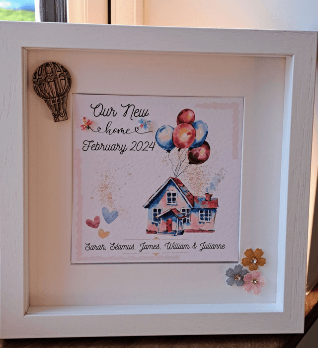 New home/ house warming personalised photo frame. Handmade frame. Family gift.