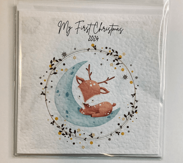 Personalised Christmas card. Cute reindeer design.