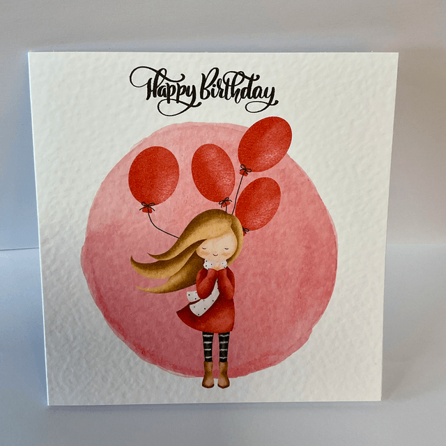 Birthday Card. Cute girl design.Fully customisable.