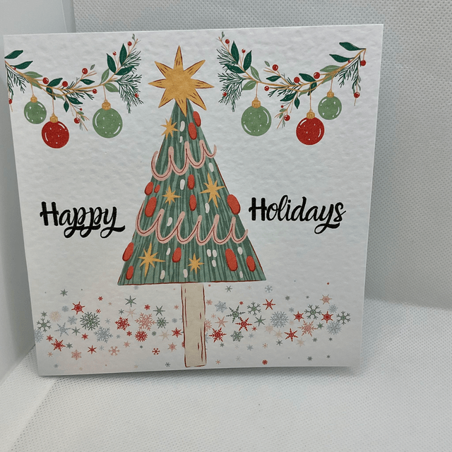 Personalised Christmas card. Colourful Christmas’s tree.