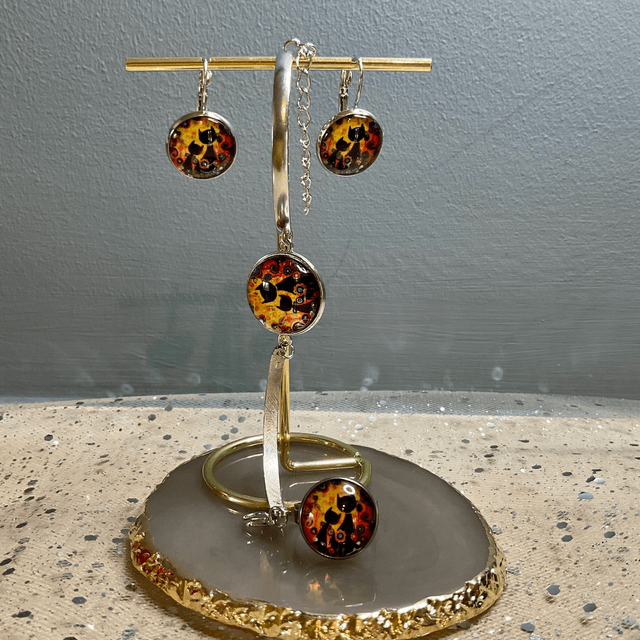 Colourful cat jewellery set. Handmade gift