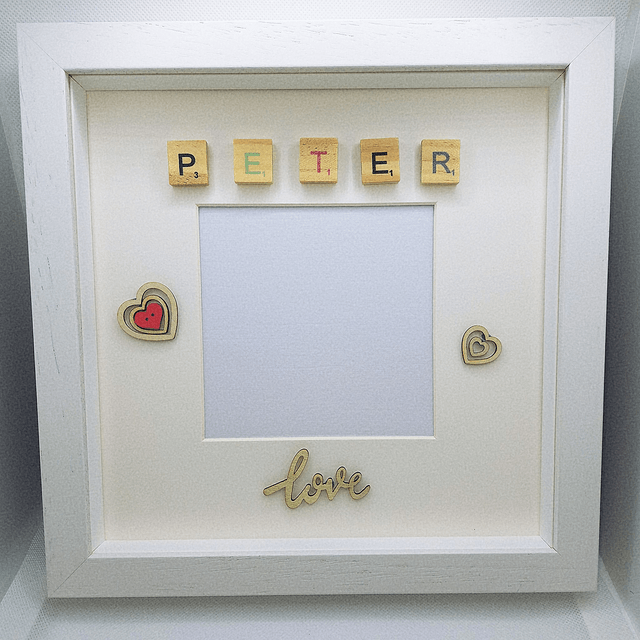 Handmade, personalised photo frame with colourful scrabble tiles. Personalised  birthday gifts.