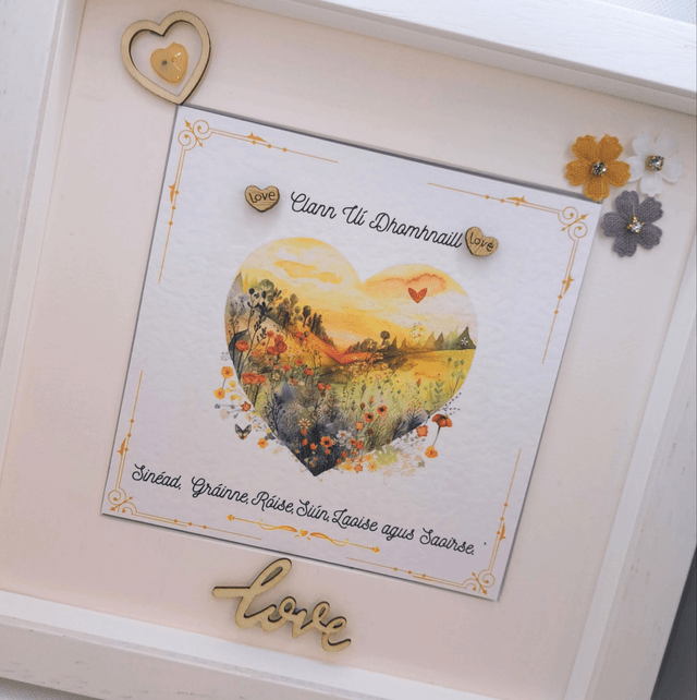 Personalised Irish language photo frame. Handmade family gift