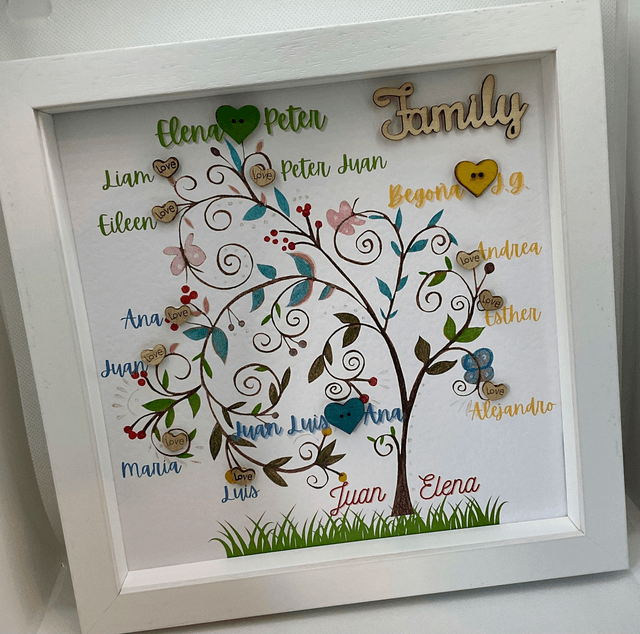 Personalised family tree frame. Handmade family gift.