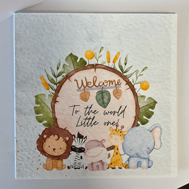 New baby card with cute safari animals.. Personalised.