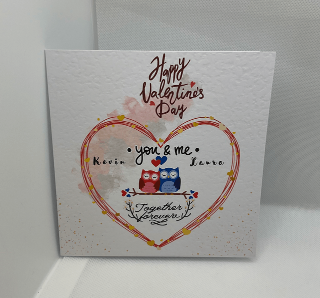 Personalised Valentine’s Day card with couple’s name. Heart design.Matching items available.