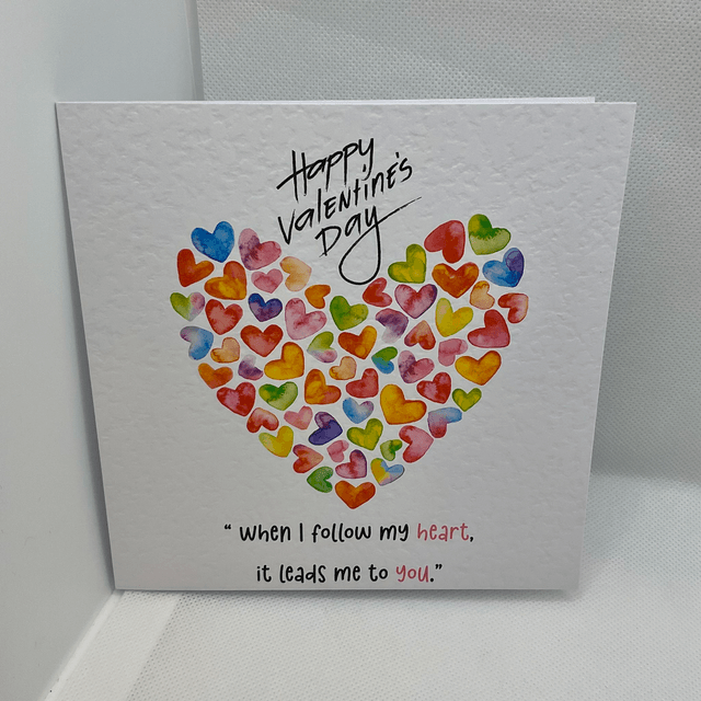 Personalised Valentine’s Day card. Colourful Heart design.