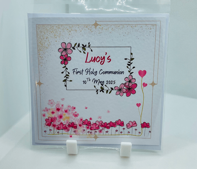 Personalised First communion card for girls. First Holy Communion and confirmation gift set.