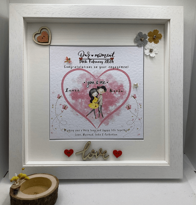 Personalised engagement frame . Beautiful handmade gift for couples.