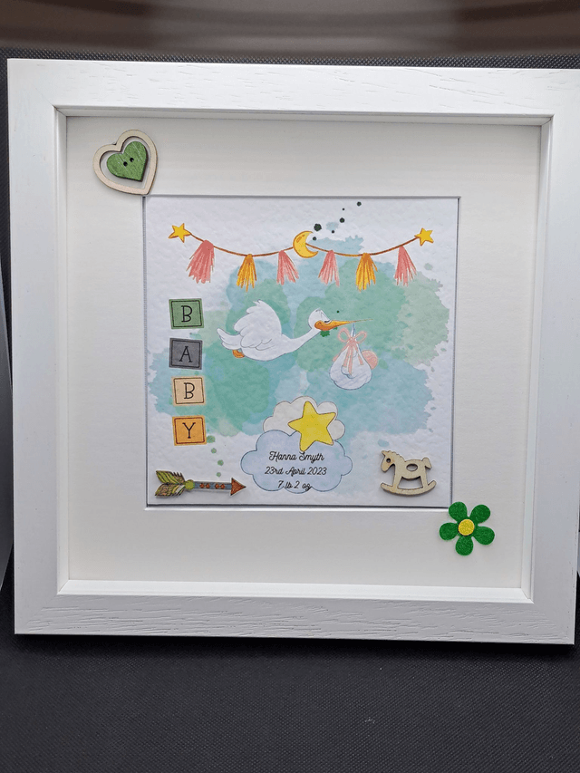 Personalised Christening and New baby frame. Beautiful Handmade frame.