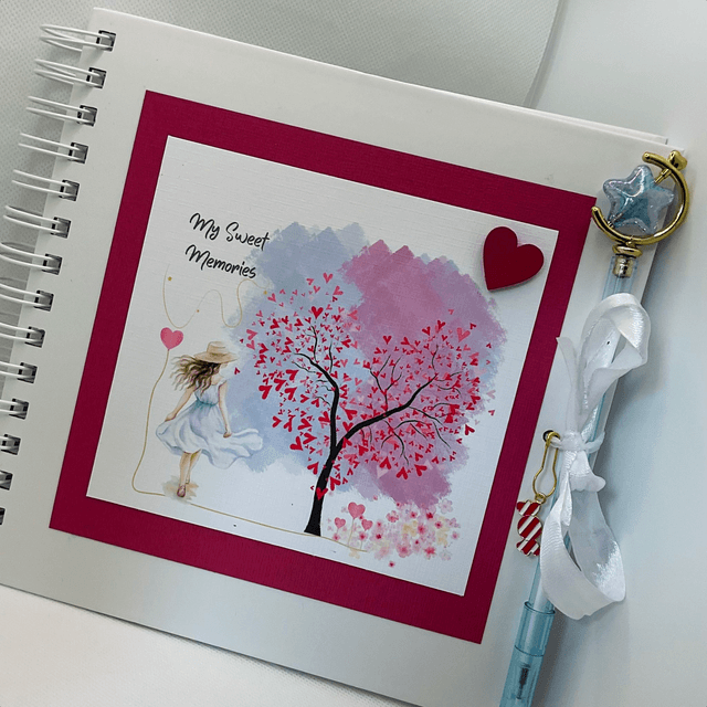 Handmade, personalised scrapbook / photo-book with FREE pen and pendant. Keepsake memories