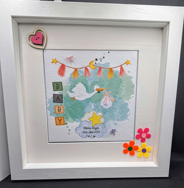 Personalised Christening and New baby frame. Beautiful Handmade frame.