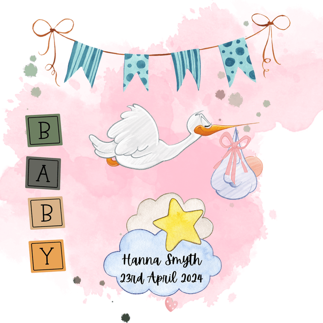 Personalised Christening and New baby frame. Beautiful Handmade frame.