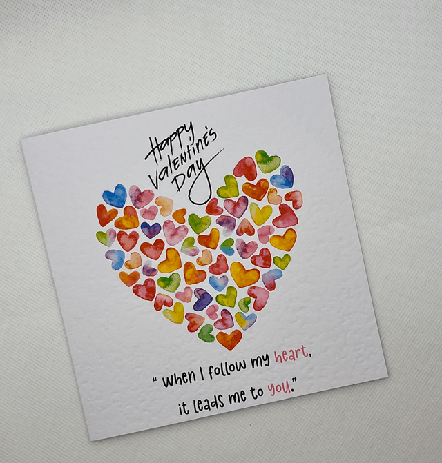 Personalised Valentine’s Day card. Colourful Heart design.