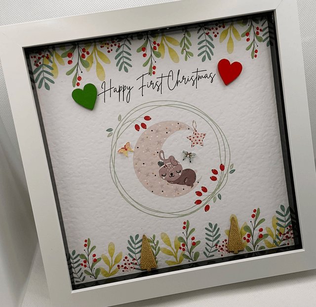 Personalised First Christmas frame and album set. Baby bear design.