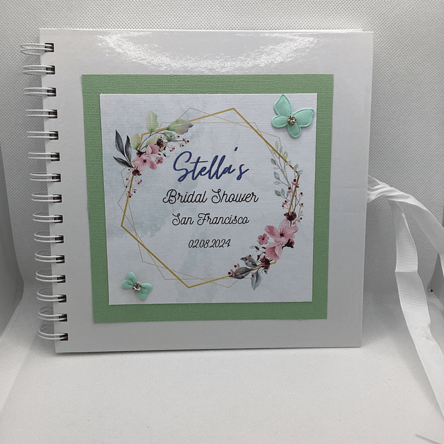 Personalised wedding guest book and Bridal shower scrapbook keepsake album with FREE pen and pendant.