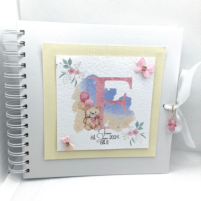 Personalised Christening and New Baby scrapbook photo album with FREE pendant. Beautiful Handmade gift.