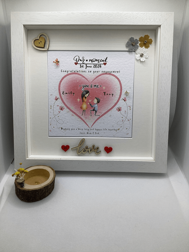 Personalised engagement frame . Beautiful handmade gift for couples.