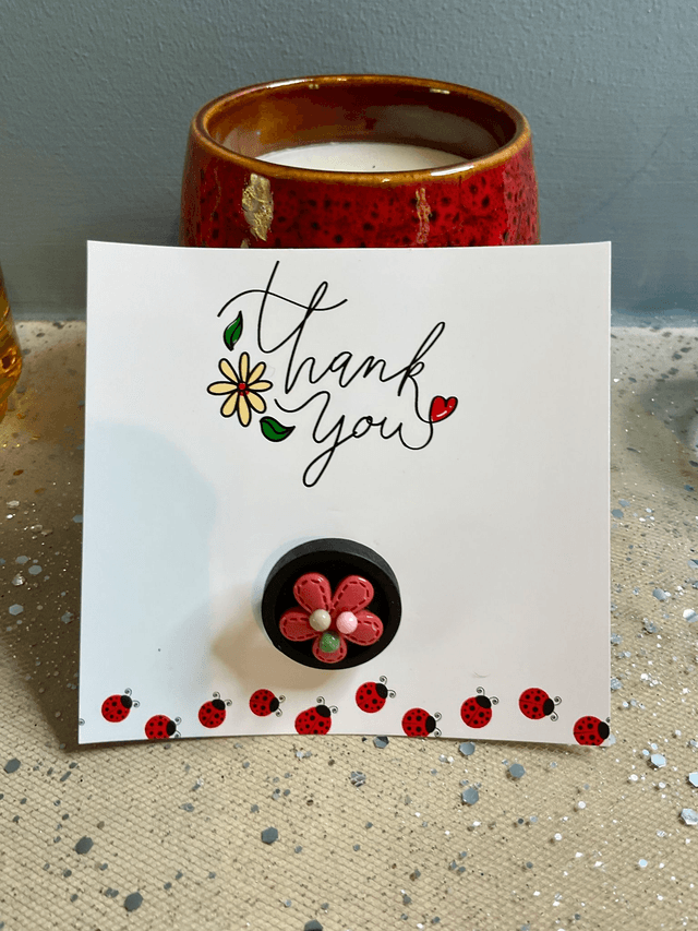 Handmade brooch with thank you card. Thank you teacher gift.