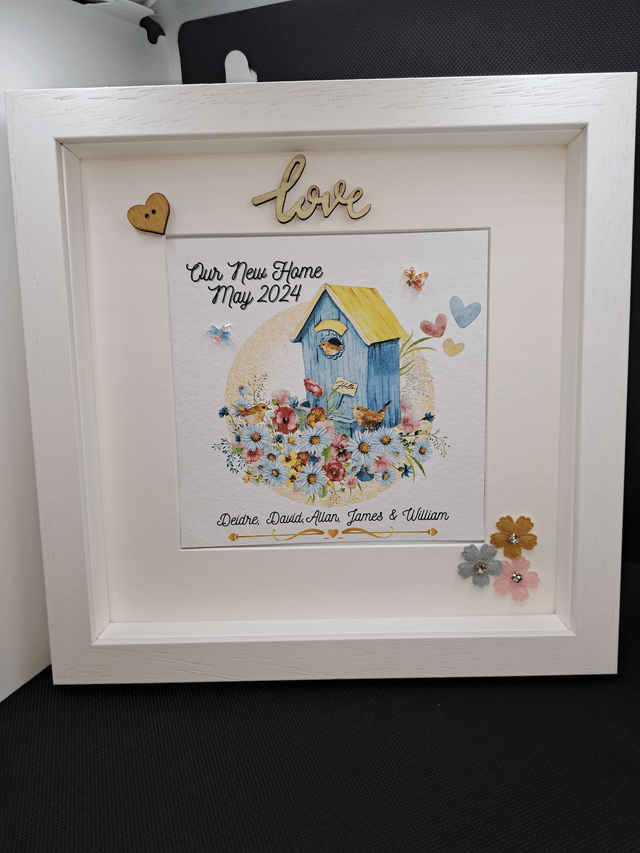 New home/ house warming personalised photo frame. Handmade frame. Family gift.