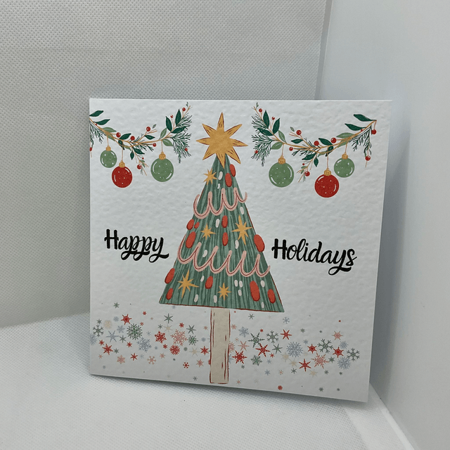 Personalised Christmas card. Colourful Christmas’s tree.