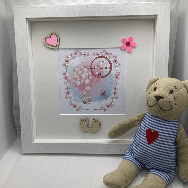 Personalised Christening and New Baby frame. Beautiful Handmade gift.