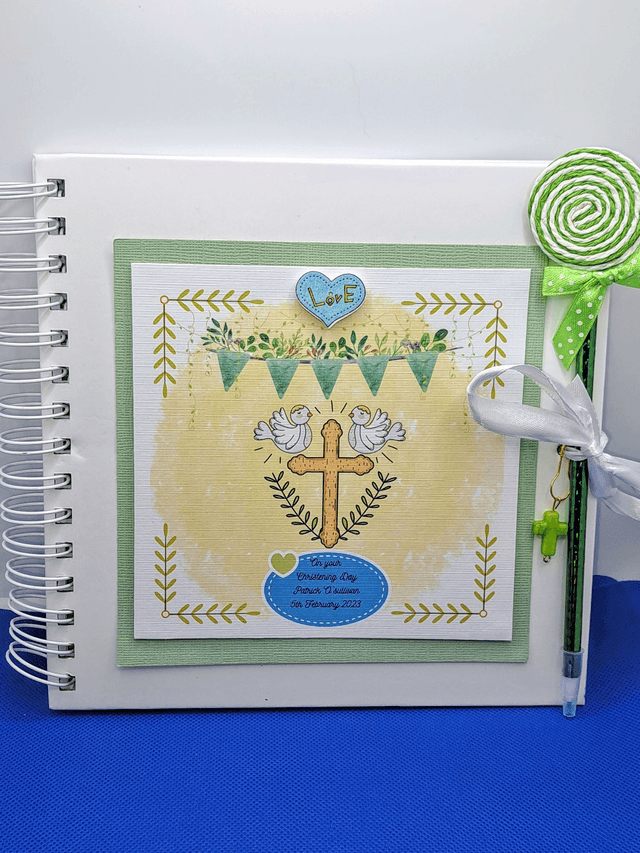 Personalised Christening  and Communion photo frame. Scrapbook keepsake book and personalised frame set.
