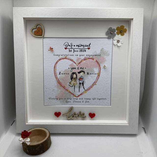 Personalised engagement frame . Beautiful handmade gift for couples.